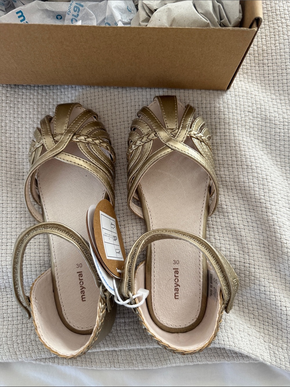Mayoral Girls Metallic Gold Braided Ankle-Strap Sandals